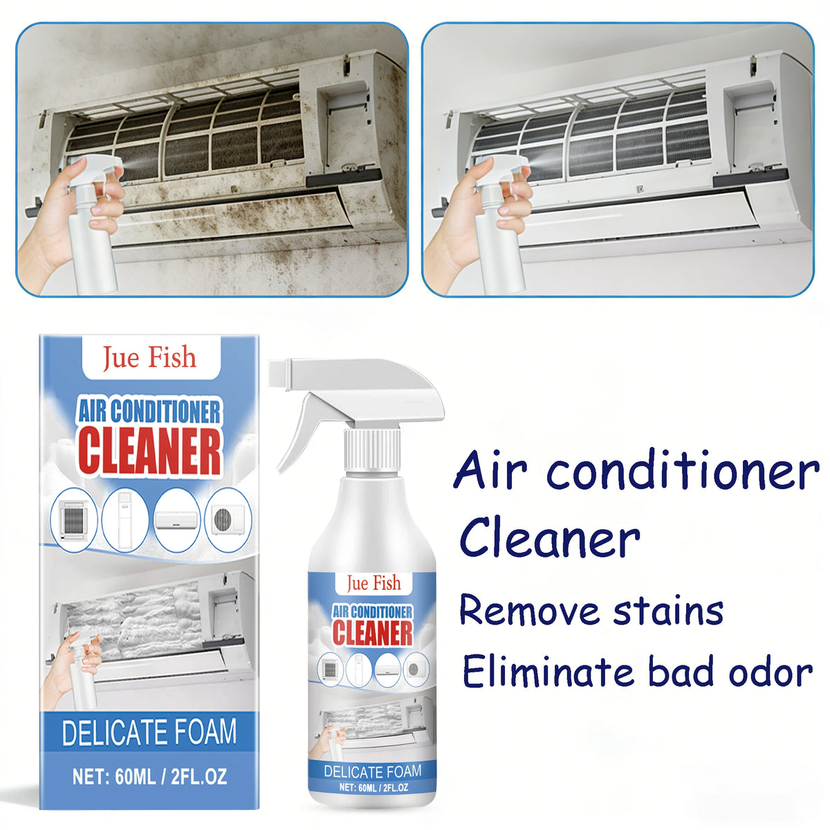 Jue-Fish AC Cleaner Spray – No-Dismantle Deep Clean 60ml AC Cleaner Spray Qst