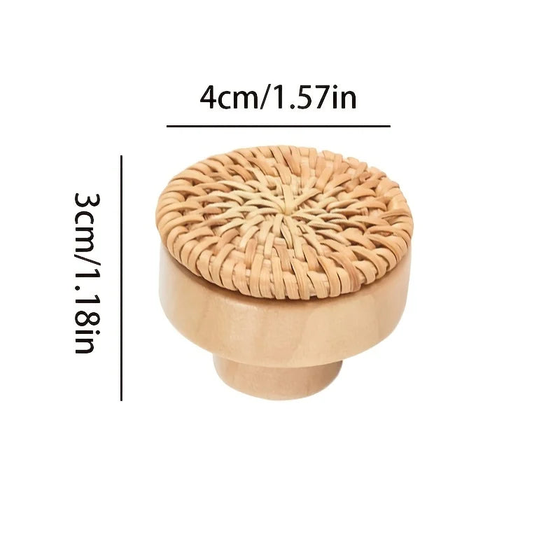 Woven Rattan Round Cabinet Handles Set of 10 – Wood Pulls Cabinet Handles Qme