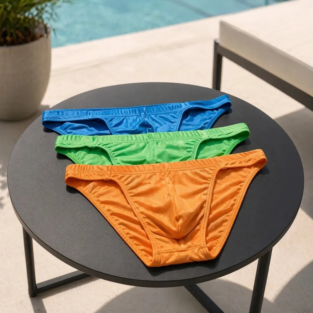 Men's Ice Silk Low Waist Briefs – Solid Color Underwear Men's Briefs Qme