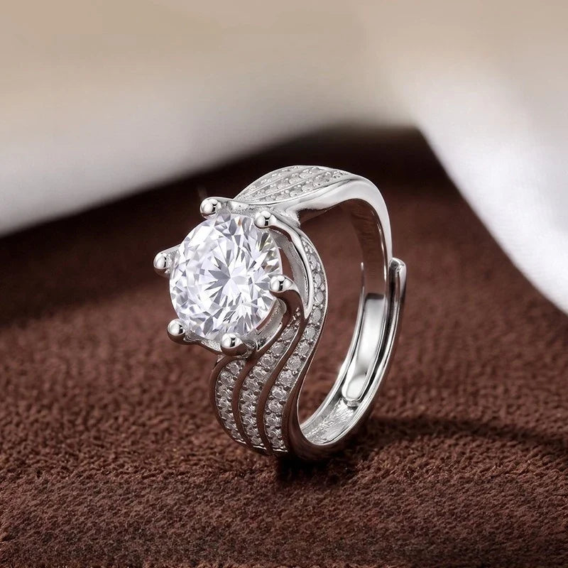 Twisted Split Shank 6 Prong Solitaire CZ Ring | Adjustable CZ Solitaire Ring Qme 1pc