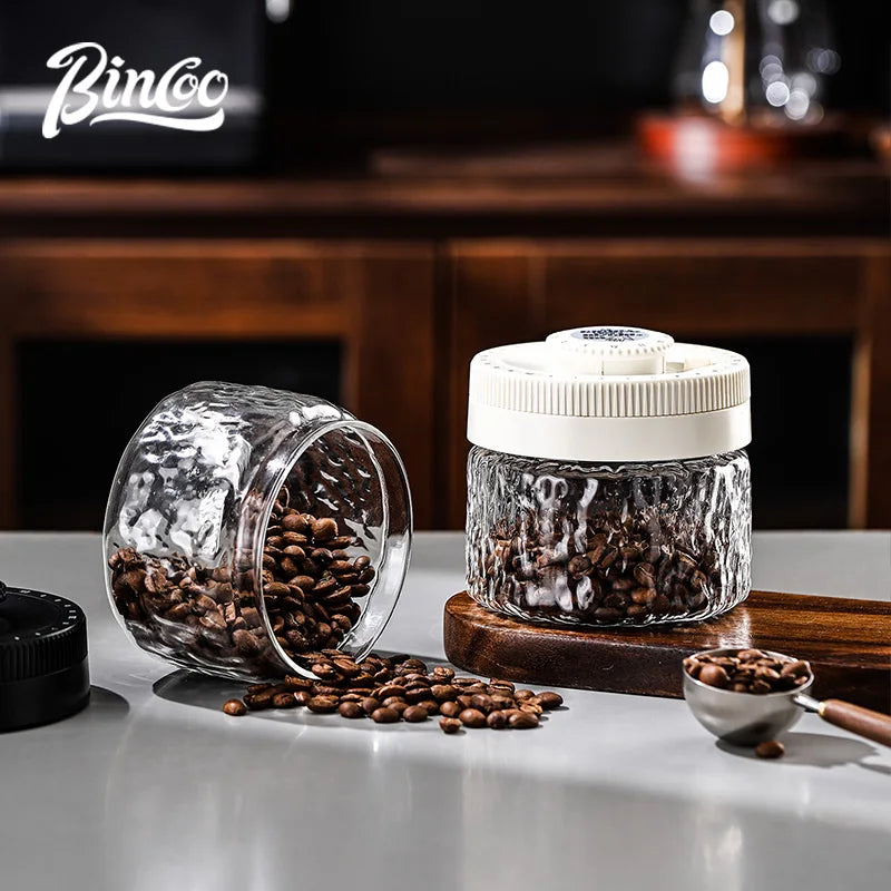 Bincoo 400ml Vacuum Coffee Canister – Airtight Glass Storage Jar Coffee Storage Canister Qst