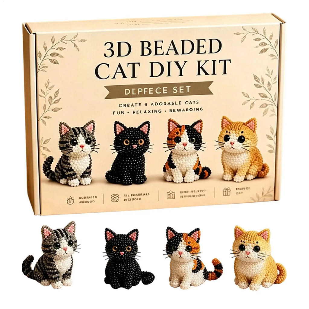 3D Cat DIY Beading Kit – Beginner-Friendly Desk Décor Craft DIY Beading Kit Qme