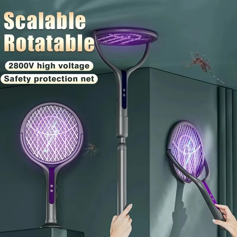 2-in-1 Mosquito Killer Lamp & Retractable Swatter USB Rechargeable Electric Mosquito Swatter Qme