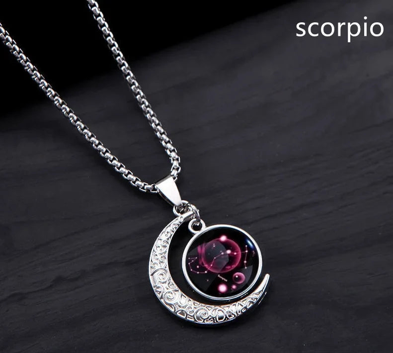 Zodiac Constellation Luminous Crescent Moon Necklace Zodiac Pendant Necklace Qme Scorpio