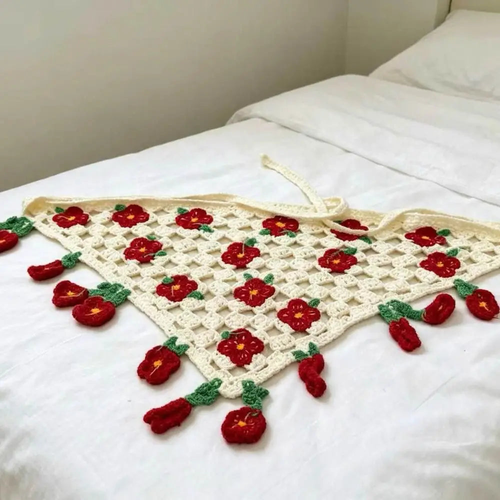 Floral Knitted Crochet Triangle Headband | Boho Style Knitted Triangle Headband Qme