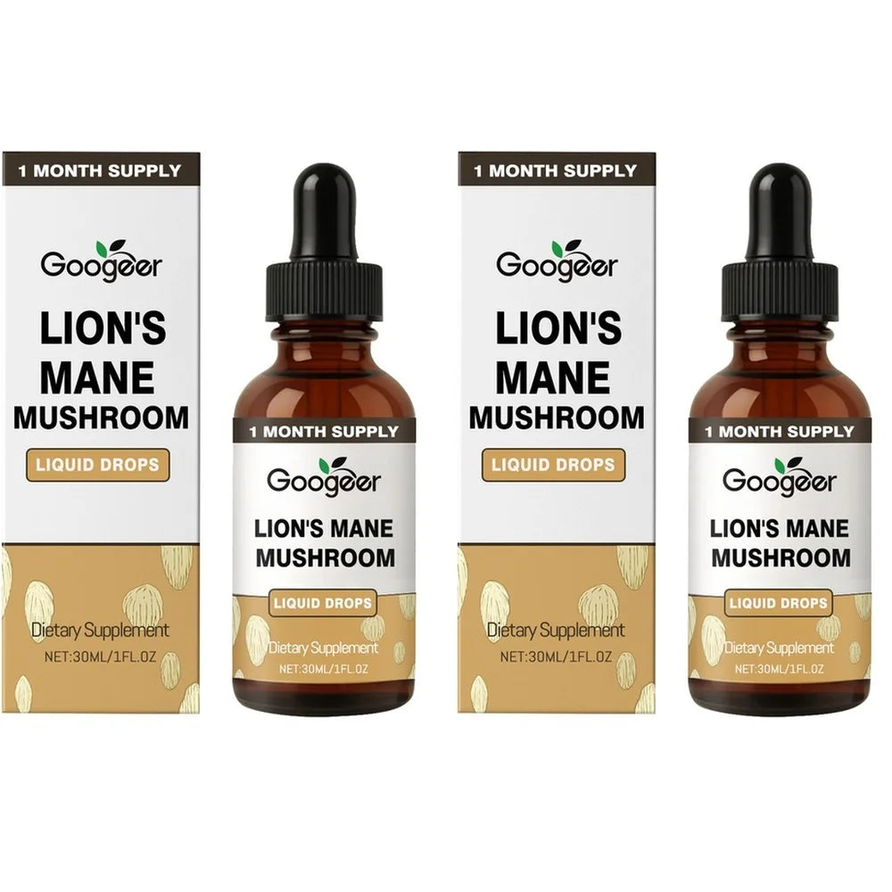Lion's Mane Mushroom Liquid Drops 30ml – Vegan Non-GMO Extract Herbal Supplement Drops Qst 2 Bottles 60 ml
