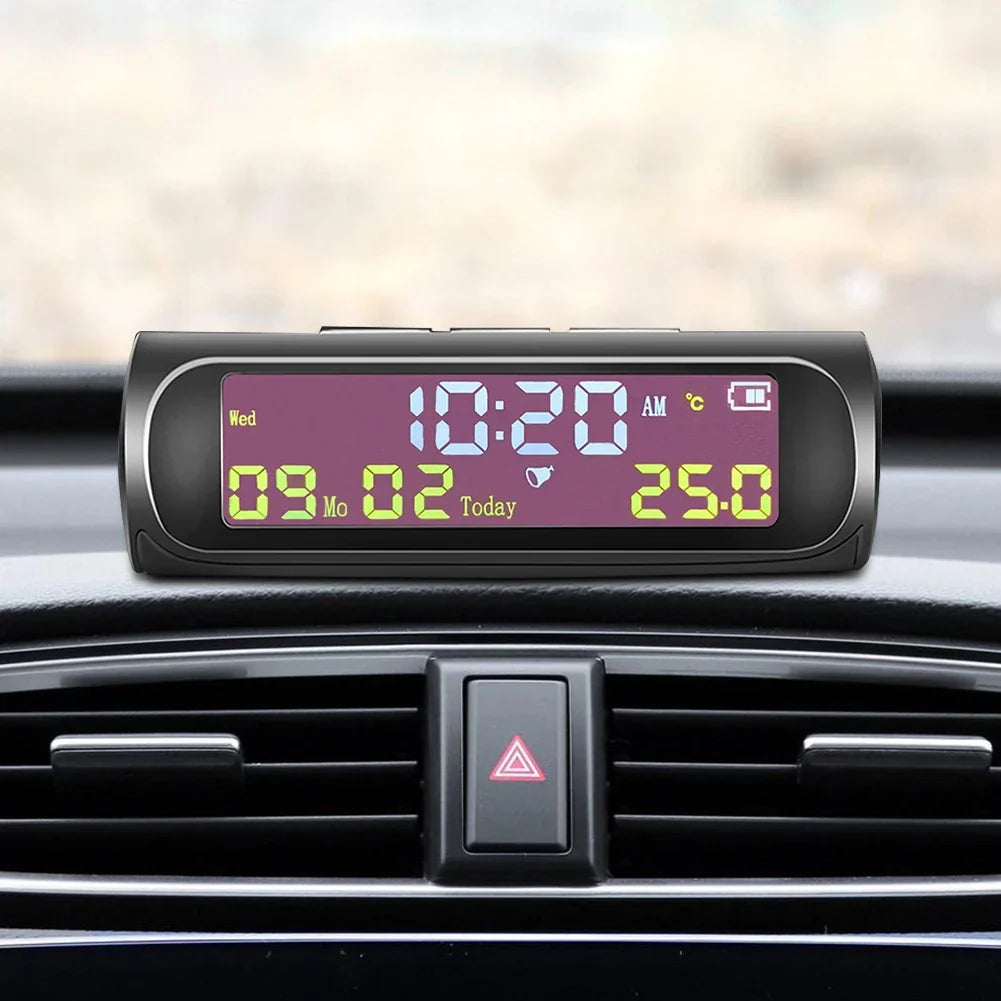 Solar Car Digital Clock – LCD Time, Date & Temperature Car Dashboard Clock Qme