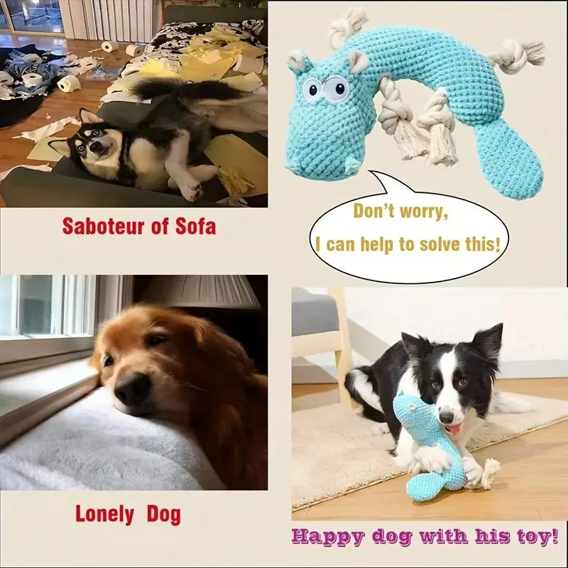 Blue Hippo & Pineapple Squeaky Plush Dog Toy | Qme Squeaky Plush Dog Toy Qme