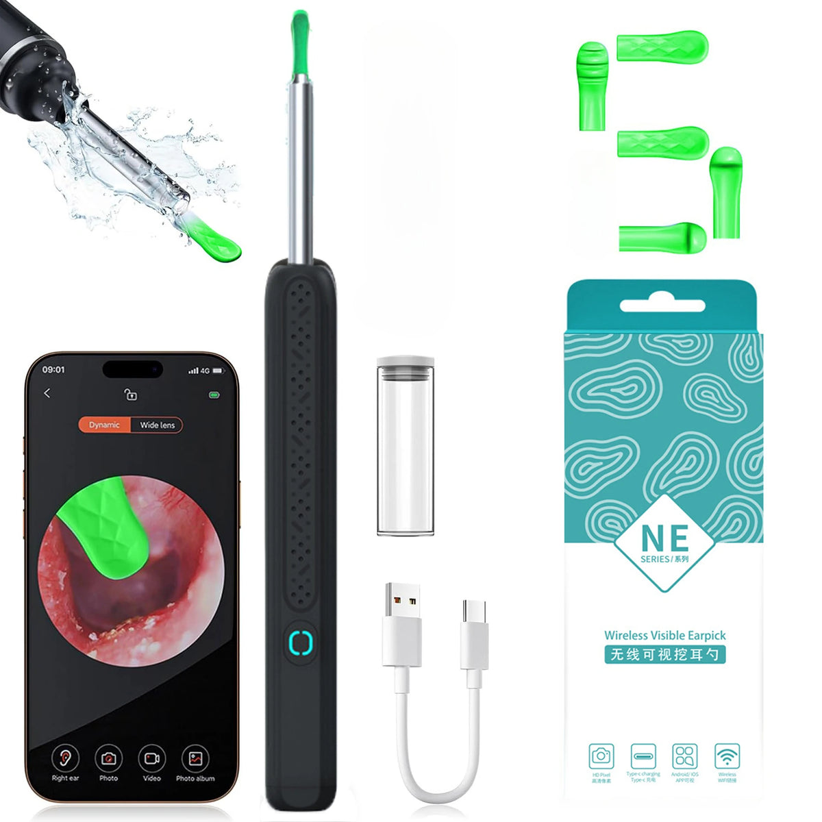 4.2mm 1080P HD Visual Ear Camera & Wax Removal Kit Ear Inspection Camera Qst NE3-C-Black