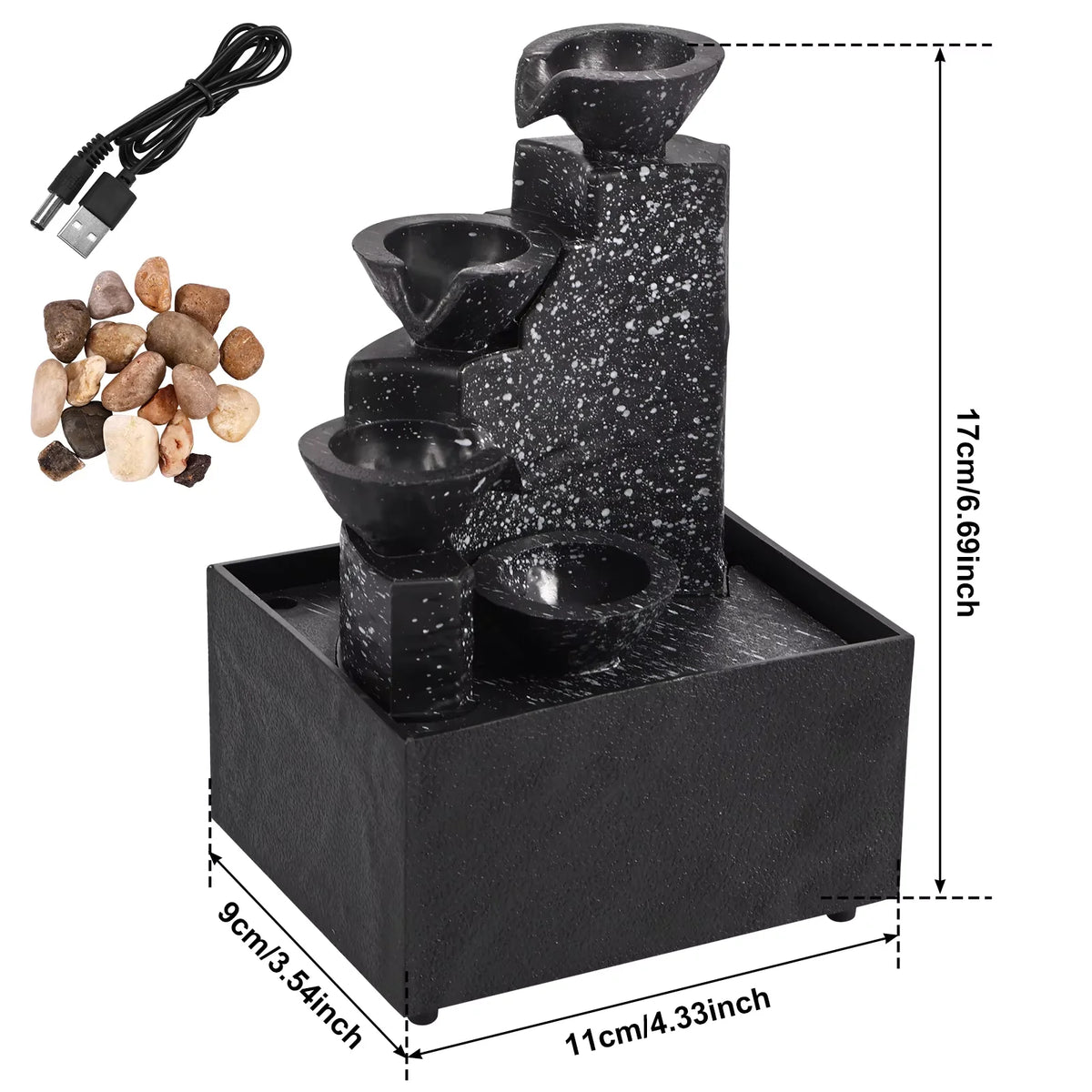 Tabletop Waterfall Fountain LED Décor – Desktop Zen Ornament Tabletop Water Fountain Qst