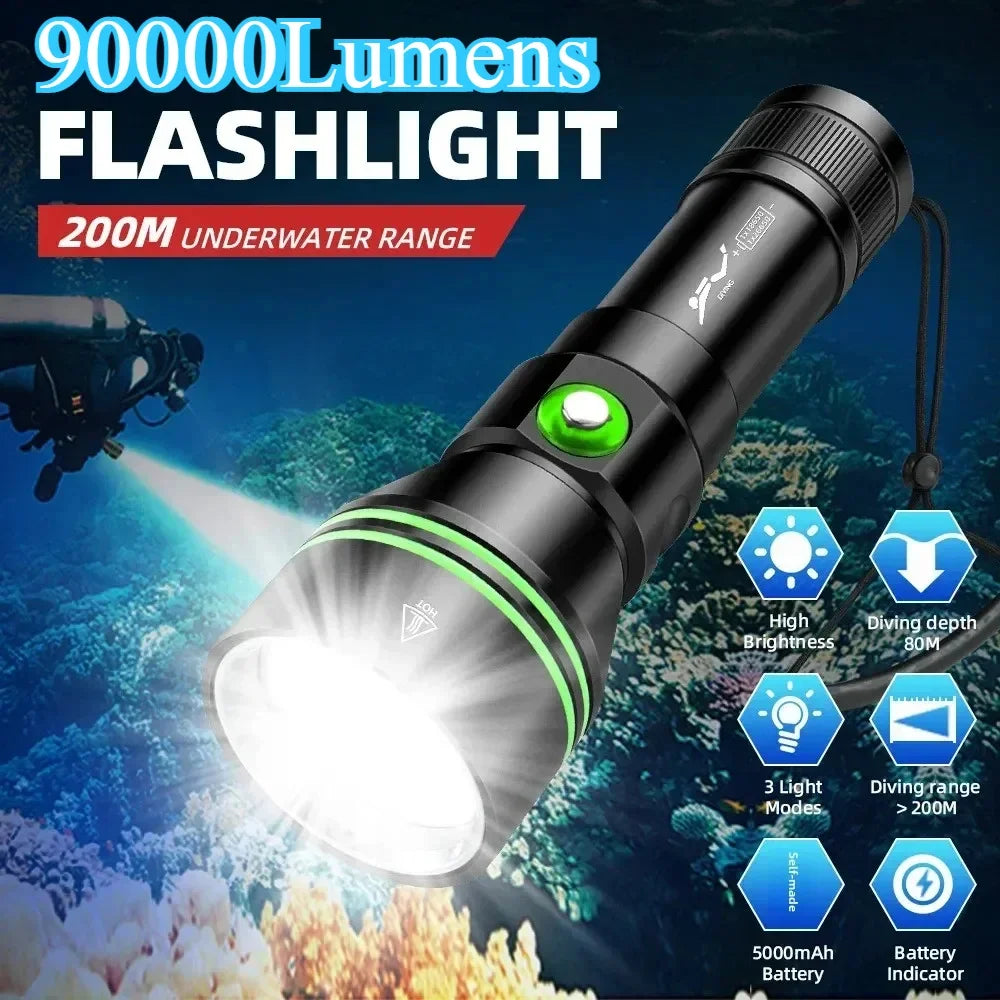 XHP70.2 Scuba Diving Flashlight IPX8 100M Waterproof Dive Torch Diving Flashlight Qst