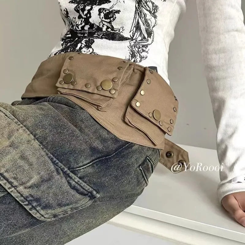 Vintage Hippie Western Canvas Belt – Adjustable Waist Cincher Canvas Waist Belt Qme
