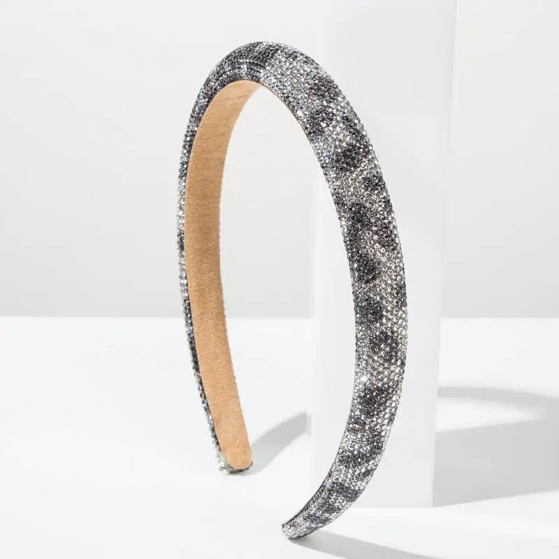 Leopard Rhinestone Wide Headband – Luxury Crystal Hair Hoop Rhinestone Headband Qst F