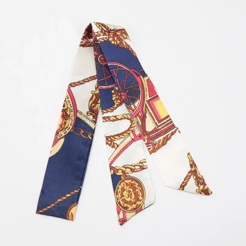 Women's Skinny Ribbon Scarf – Printed Polyester Hair Tie Ribbon Hair Scarf Qme A-5