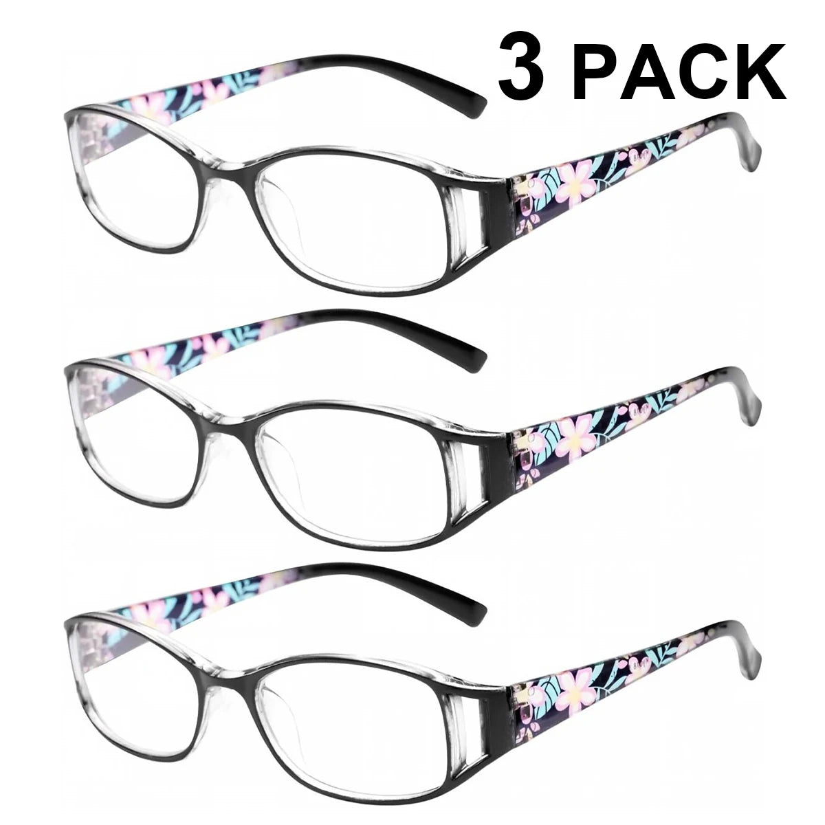 VOPHA Women's Anti-Blue Light Reading Glasses +1.00–+3.00 Reading Glasses Qst 200 3pcs-Black