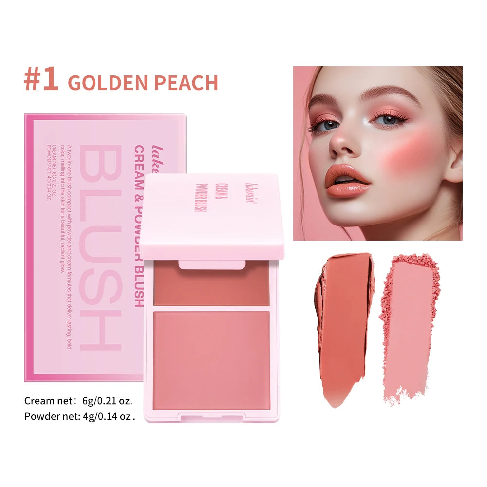 2-in-1 Cream & Powder Blush Palette – 5 Shades, Long-Lasting Cream Powder Blush Qst Golden Peach