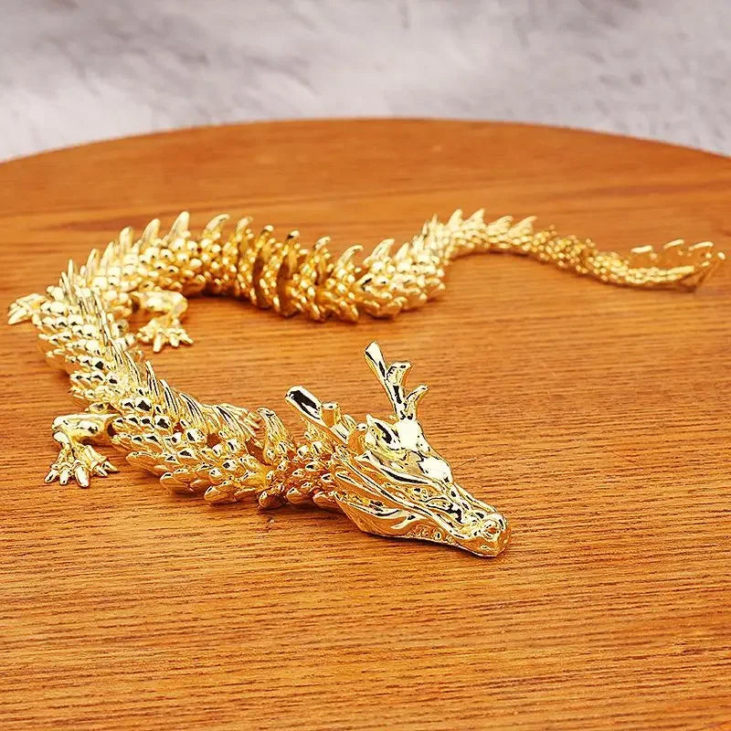 3D Alloy Golden Dragon Statue with Movable Limbs | Desktop Decor Dragon Figurine Qme