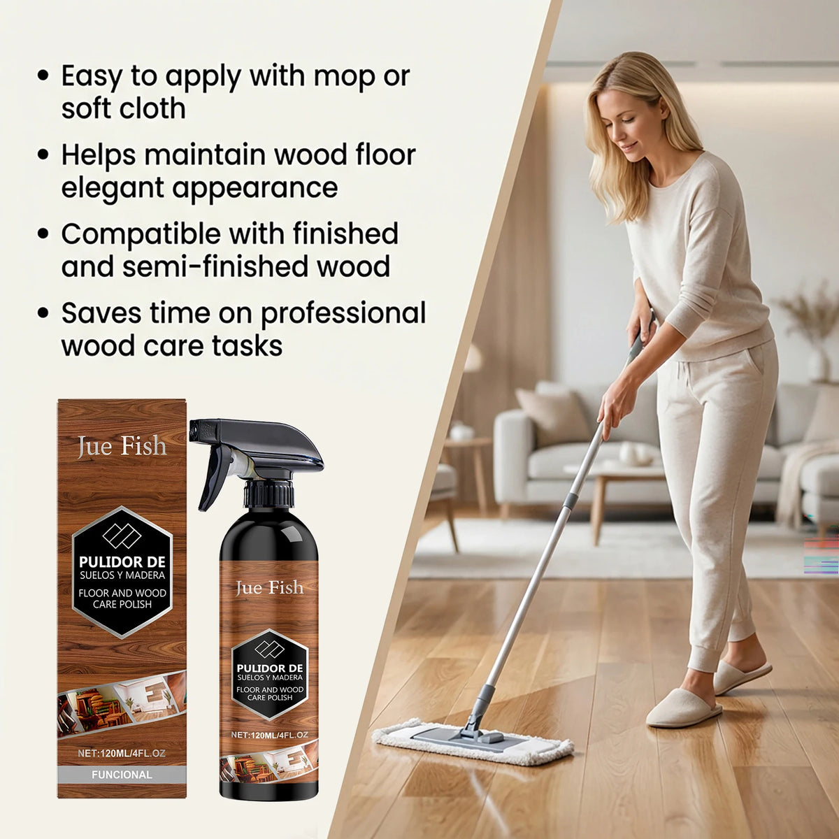 Wooden Floor Care Spray 120ml – Polish, Clean & Protect Floor Care Spray Qst