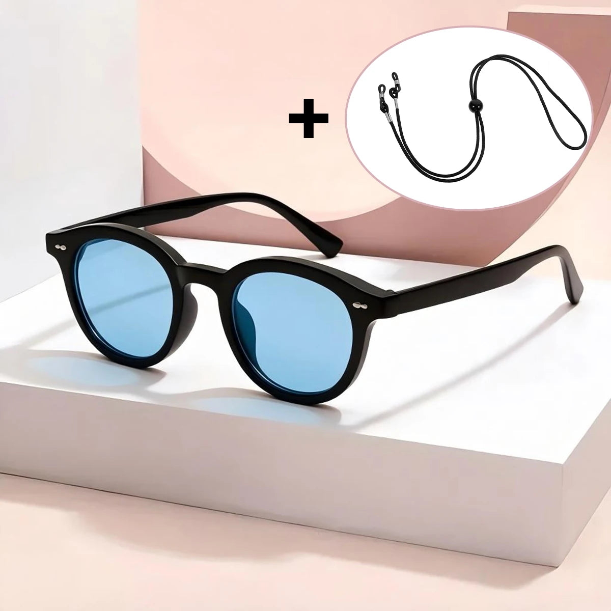 VOPHA Retro Round Sunglasses UV400 Unisex – S03 with Strap Fashion Sunglasses Qst Black blue