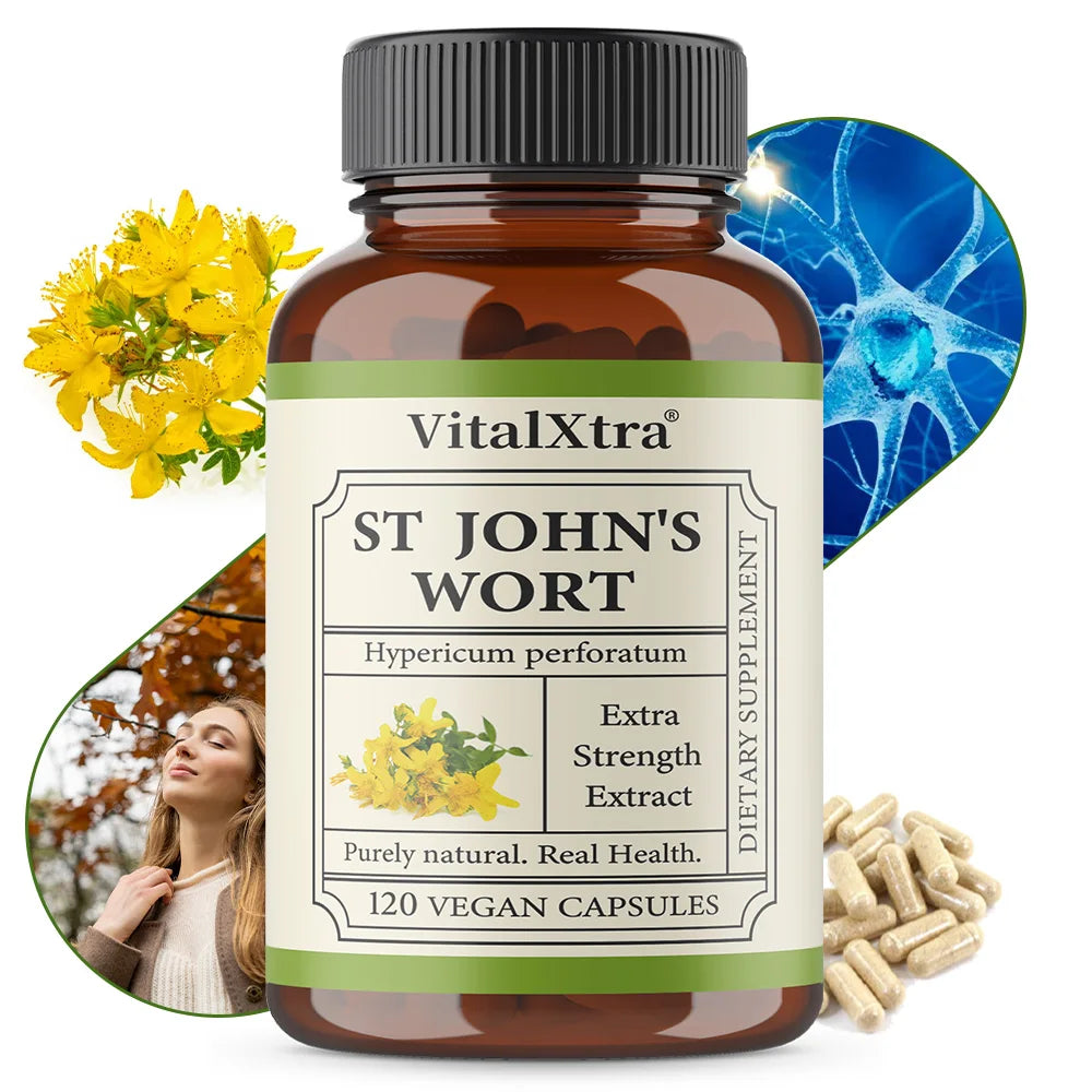 VitalXtra St. John's Wort 300mg Capsules | Hypericum Perforatum Herbal Supplement Qst