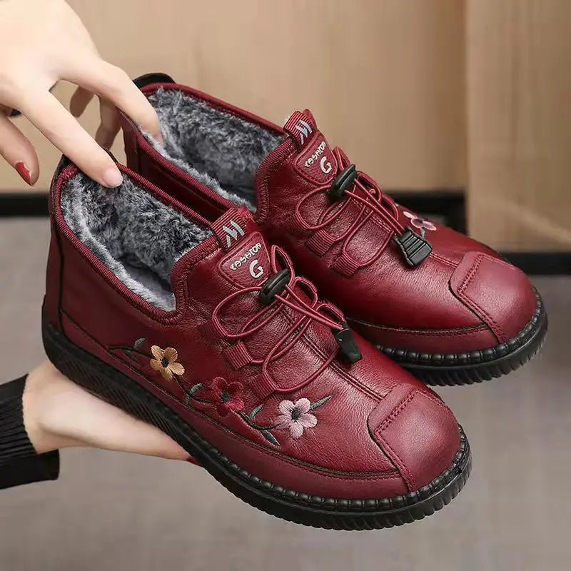Women's Plush-Lined Slip-On Winter Ankle Boots | Waterproof Women's Ankle Boots Qst