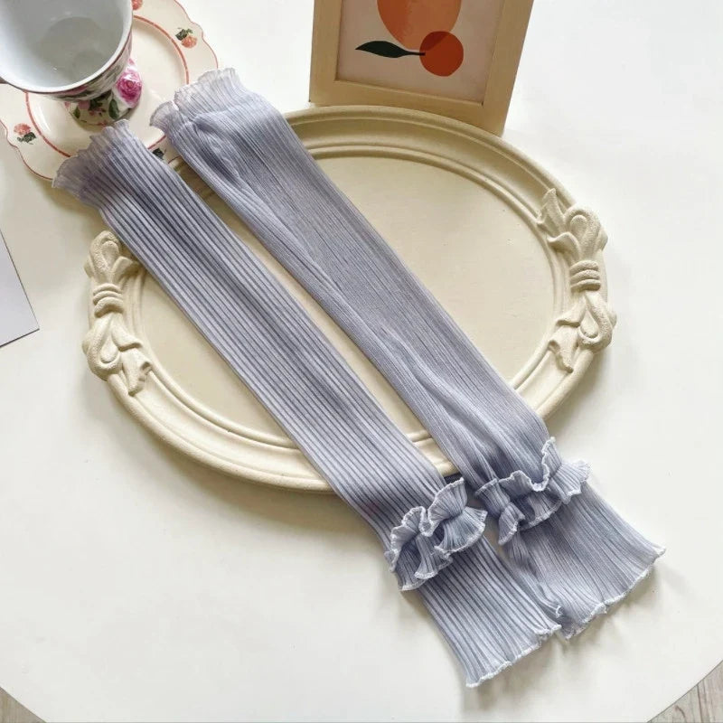 Women's Long Fingerless Lace Gloves – Summer UV Sun Protection Fingerless Lace Gloves Qme GRAY One Size