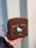 Hello Kitty Embroidered Makeup Bag – Cute Cotton Cosmetic Pouch Cosmetic Makeup Bag Qme Brown S
