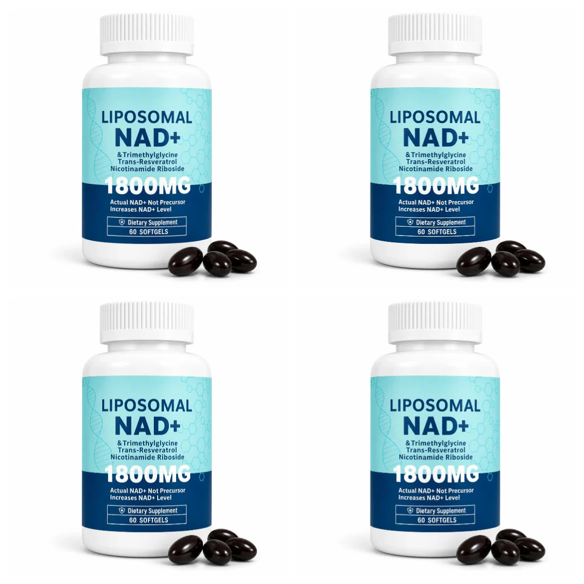 Liposomal NAD+ 1800mg with NR, Resveratrol & TMG – 60 Softgels NAD+ Supplement Qst 4bottles 240capsules