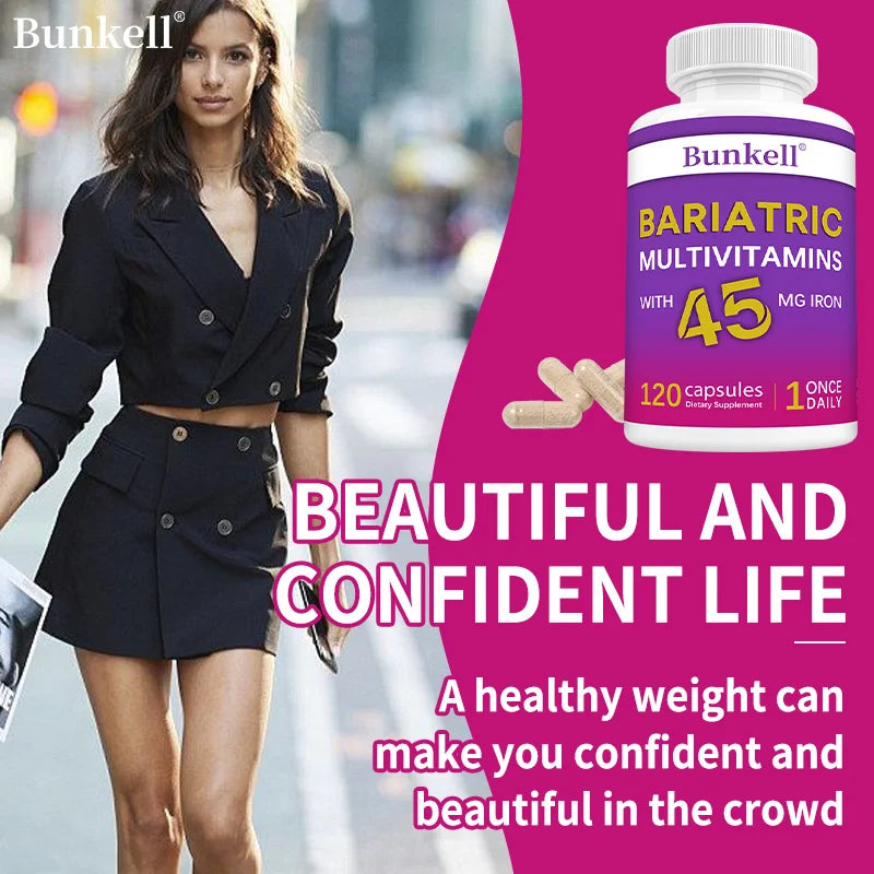 Bunkell Multivitamin Capsules 45mg Iron – 120ct Daily Supplement Multivitamin Supplement Qst