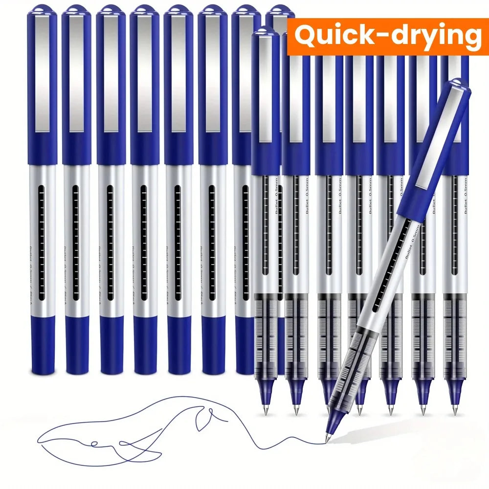 Quick-Dry Blue Ink Liquid Gel Pens | 0.5mm No Bleed Writing Liquid Gel Pens Qme
