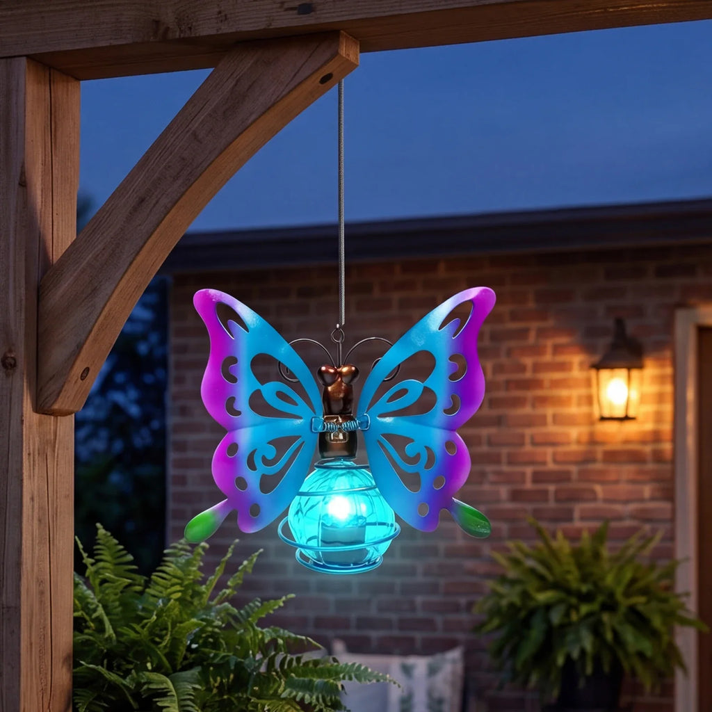 Solar Hanging Insect Simulation Light – Outdoor Garden Decor Solar Garden Light Qme Blue Butterfly 1 PCS