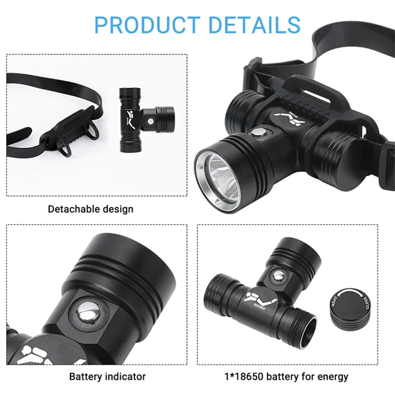 BORUiT B14 Diving Headlamp IPX8 Waterproof 1000 Lumen Diving Headlamp Qst