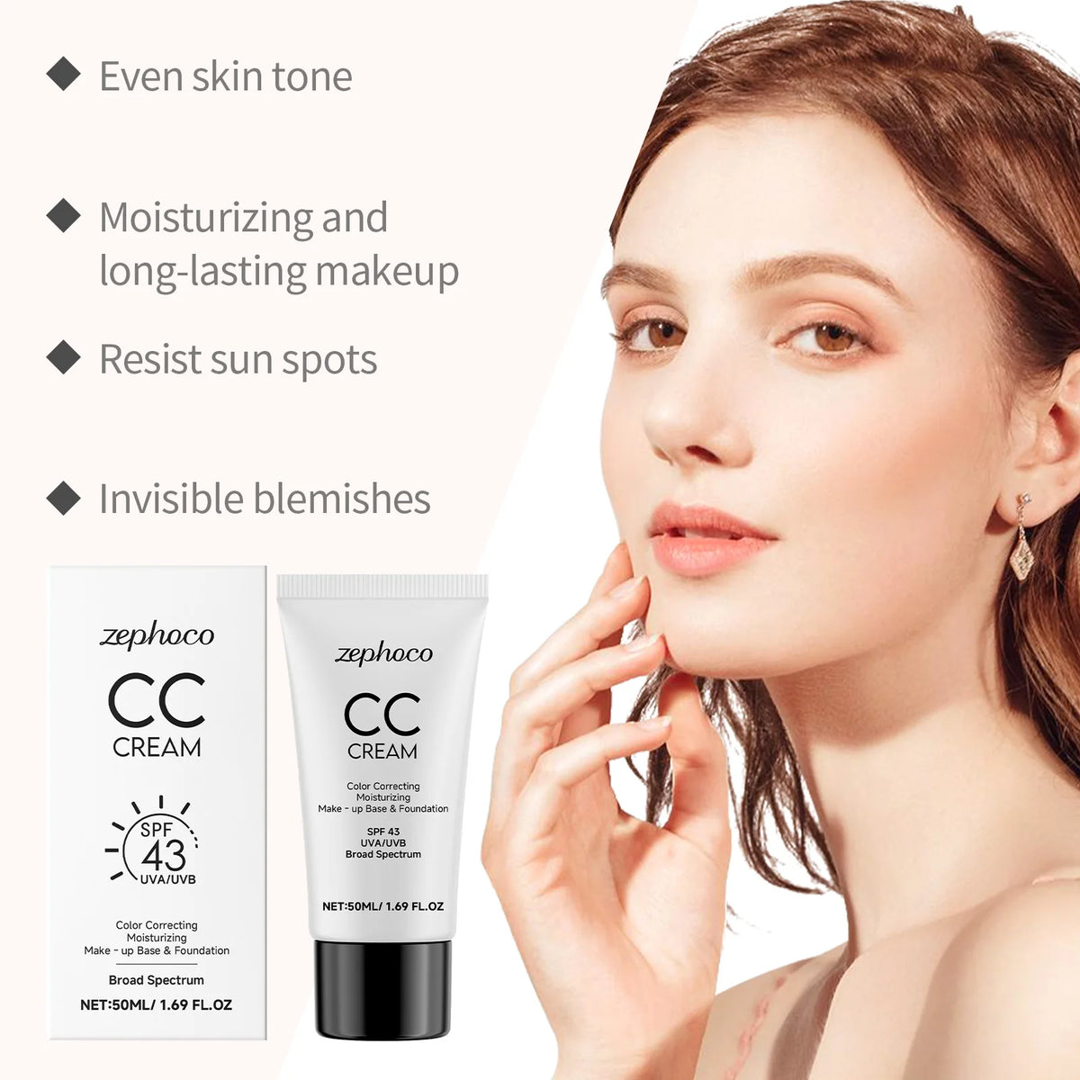 Zephoco CC Cream SPF43 – Color Correction Full Coverage Foundation CC Cream Foundation Qst