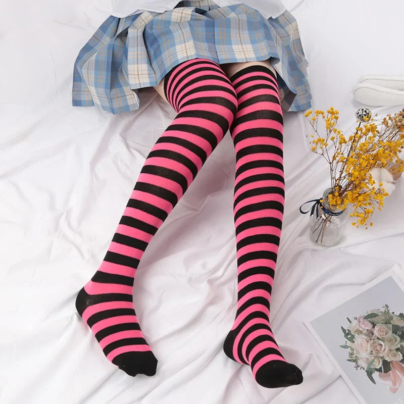 Over Knee Thigh High Socks – Japanese Striped Cotton, 11 Colors Thigh High Socks Qme W-12 one size