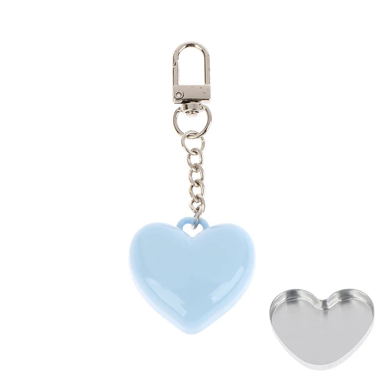 Heart Shape Mini Empty Compact – Blush & Eyeshadow Case + Mirror Cosmetic Compact Case Qst Blue Keychain