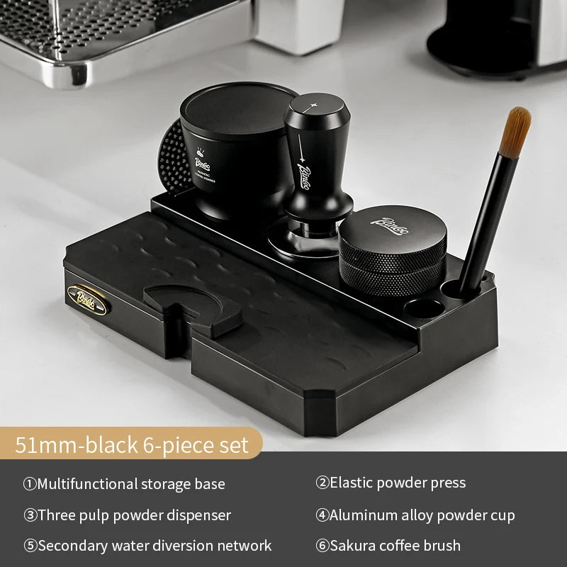 Bincoo Black Espresso Tamping Station 8-Piece Barista Set Espresso Tamping Station Qst 6PCS Set 51mm