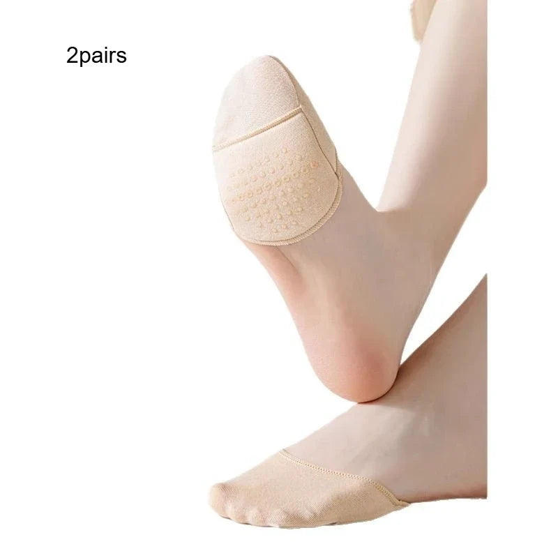 Women's Invisible Half Toe Socks Non-Slip Forefoot Pads 2 Pairs Forefoot Toe Socks Qme Beige 2pairs One Size