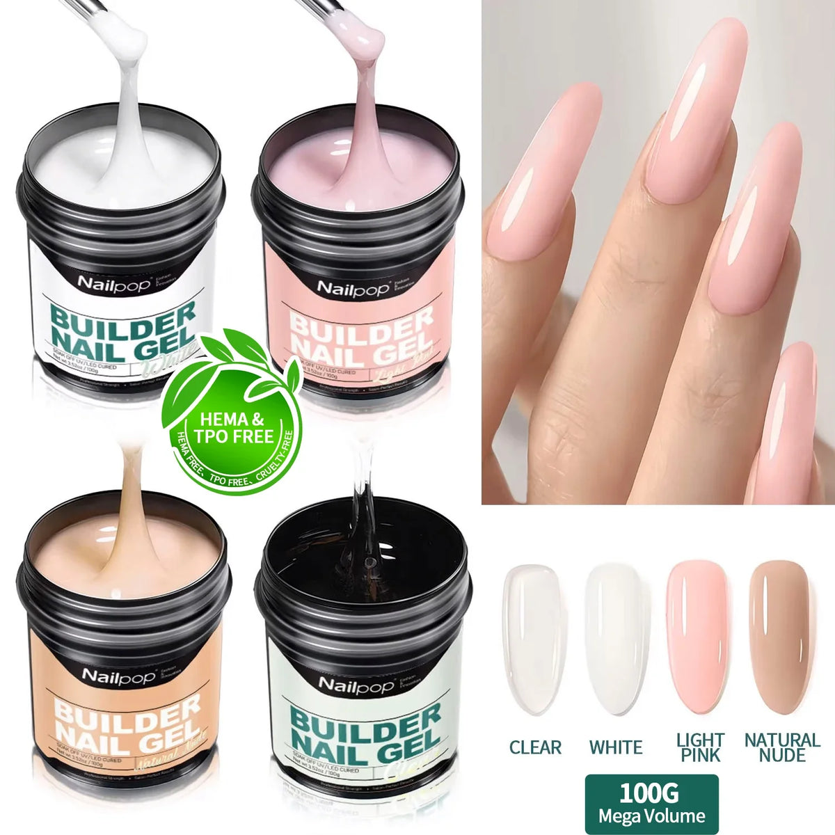 Nailpop 100g Milky Smooth Builder Gel – UV/LED Nail Extension Builder Gel Qme