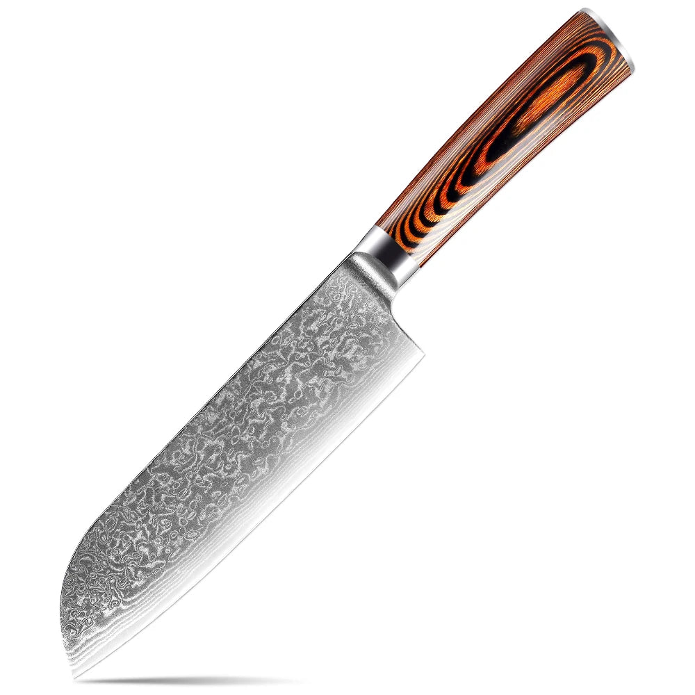 XITUO Damascus Steel Kitchen Knife Set – Colored Wood Handle Kitchen Knife Set Qst Santoku Knife