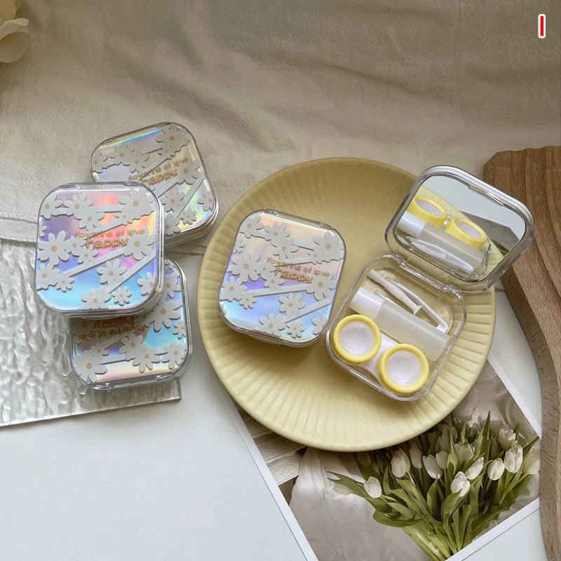 Laser Contact Lens Case Travel Set with Mirror | Portable Box Contact Lens Case Qst I