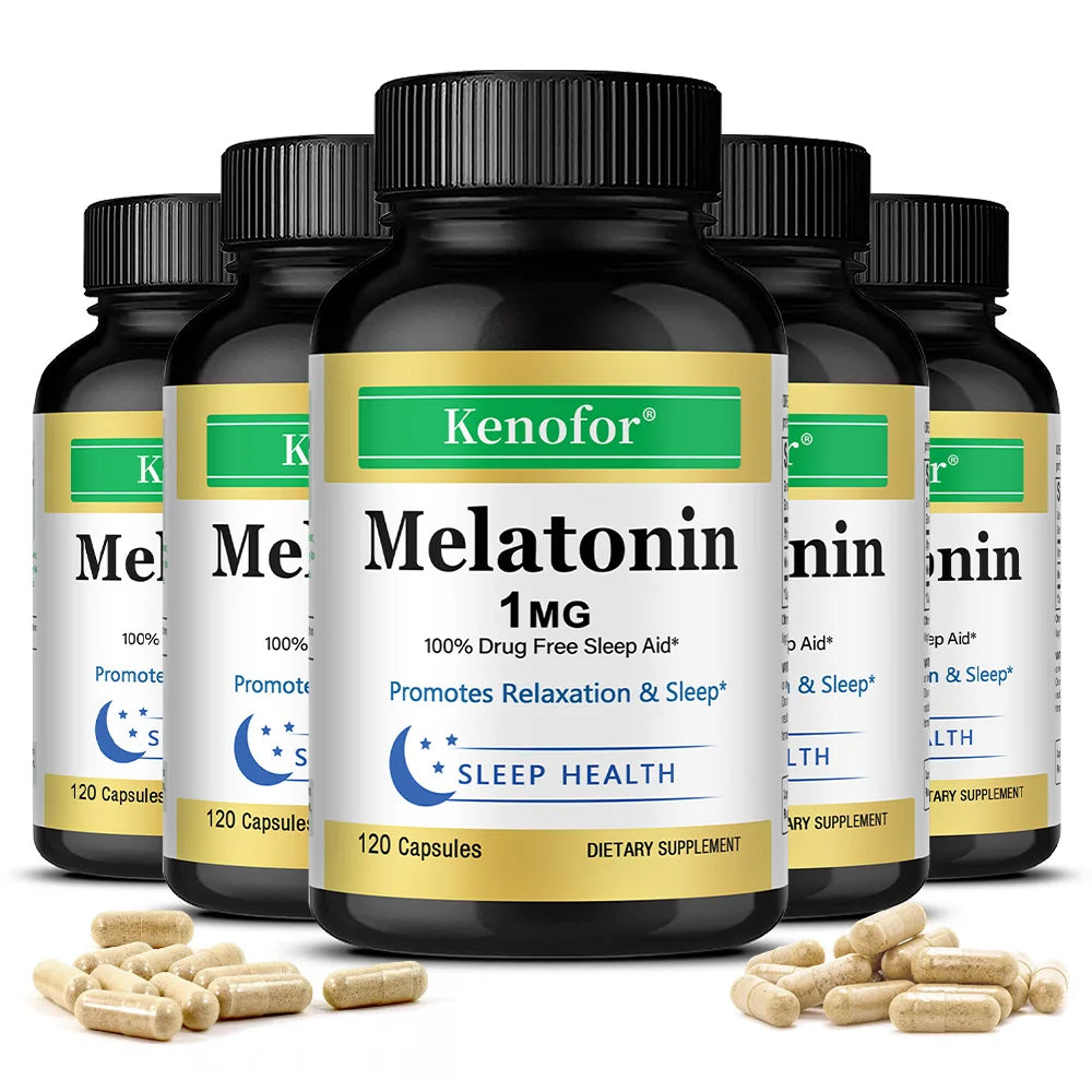 VITALXTRA Melatonin 1mg Capsules – Natural Sleep Support 120ct Melatonin Supplement Qst 120 count-5 bottle