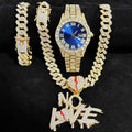 Men's 3-Piece Cuban Link Necklace & Bracelet Set | Gift Men's Jewelry Set Qme Rose
