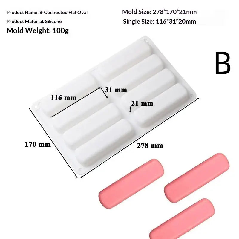 Silicone Eclair & Cream Puff Baking Mold – 6, 8 or 12 Cells Silicone Baking Mold Qme B