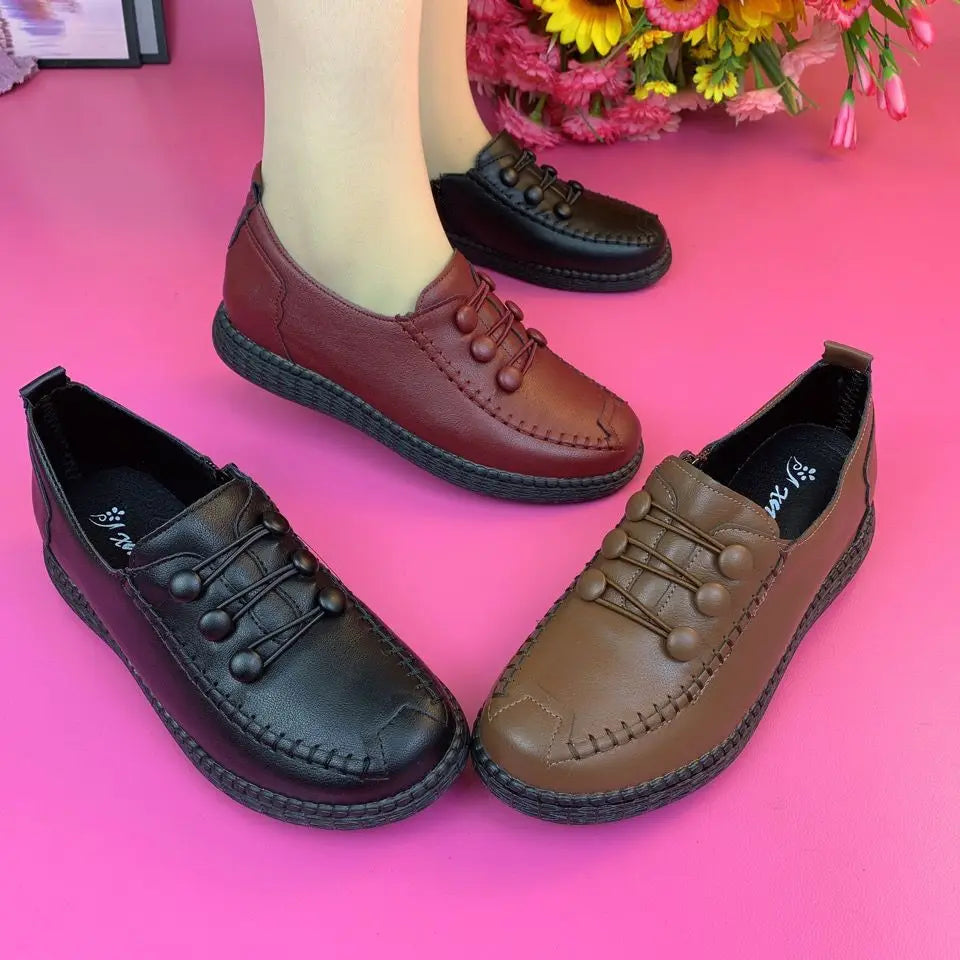 Women's Leather Slip-On Loafers – Classic Flat Shoes, Size 3–14 Women's Flat Loafers Qst