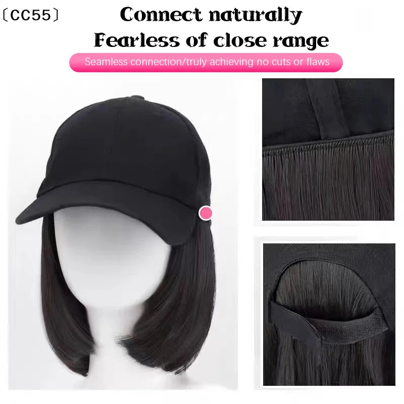 Bob Wig Baseball Cap – Synthetic Hair Hat, Adjustable Fit Wig Baseball Cap Qst