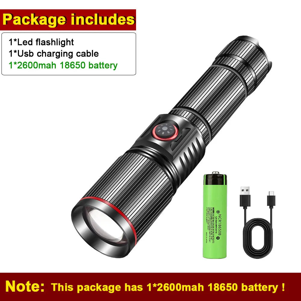 50W Super Bright LED Zoom Flashlight – Type-C Rechargeable LED Zoom Flashlight Qst with 2600mah battery