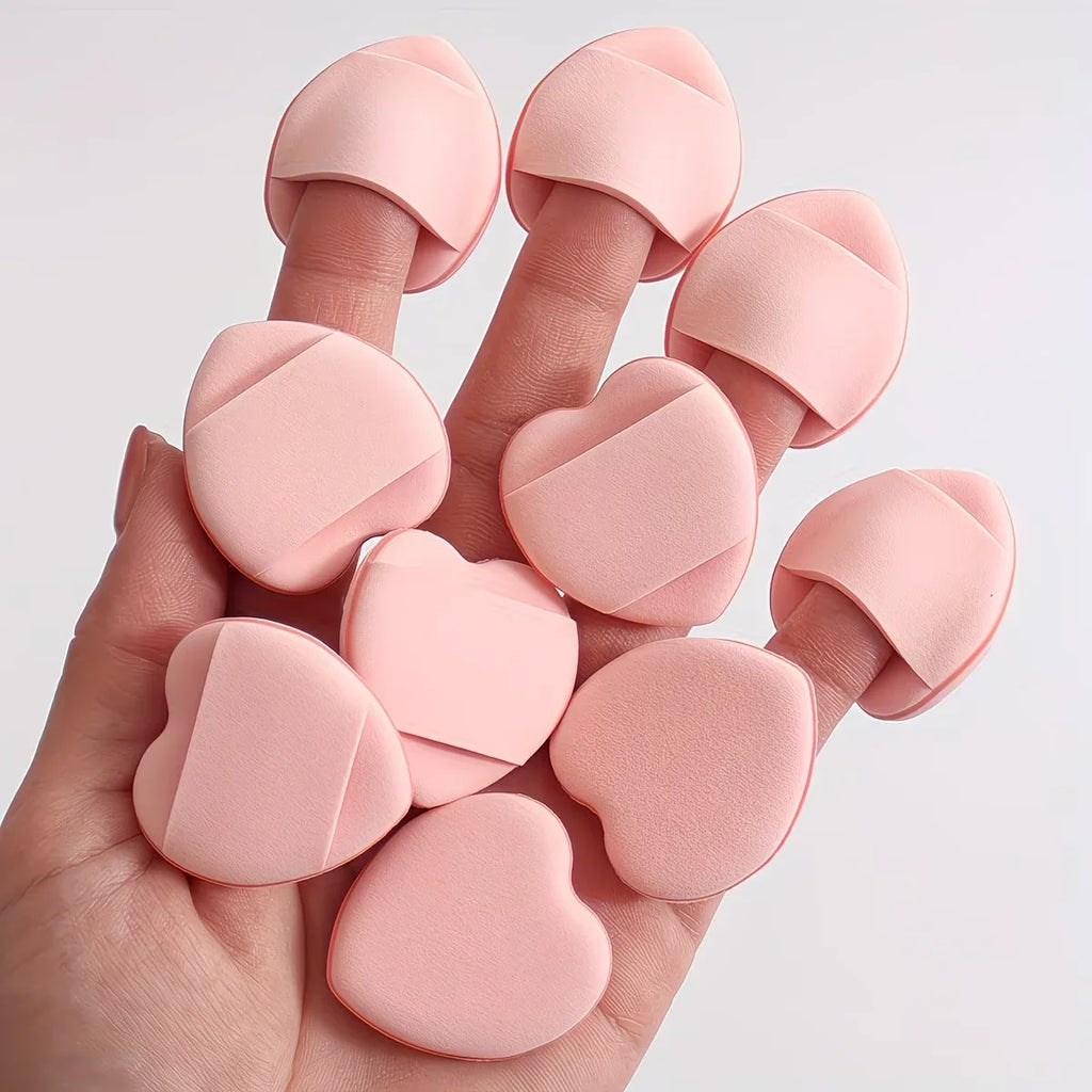 Mini Heart-Shaped Finger Powder Puff Air Cushion Sponge Makeup Powder Puff Qme pink