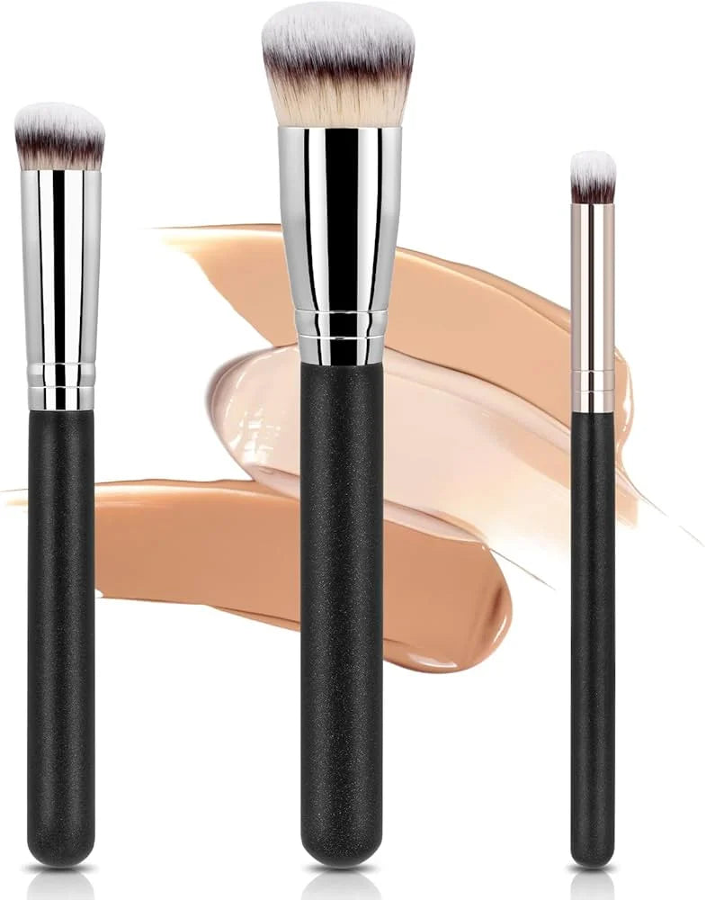 3-Piece Foundation Brush Set – Liquid & Kabuki Makeup Brushes Makeup Brush Set Qme