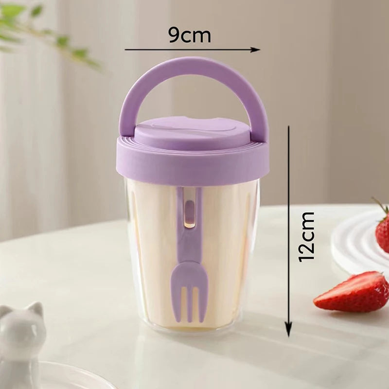 Portable Salad Cup with Drainage, Lid & Fork – Leak-Proof Food Storage Cup Qst Purple