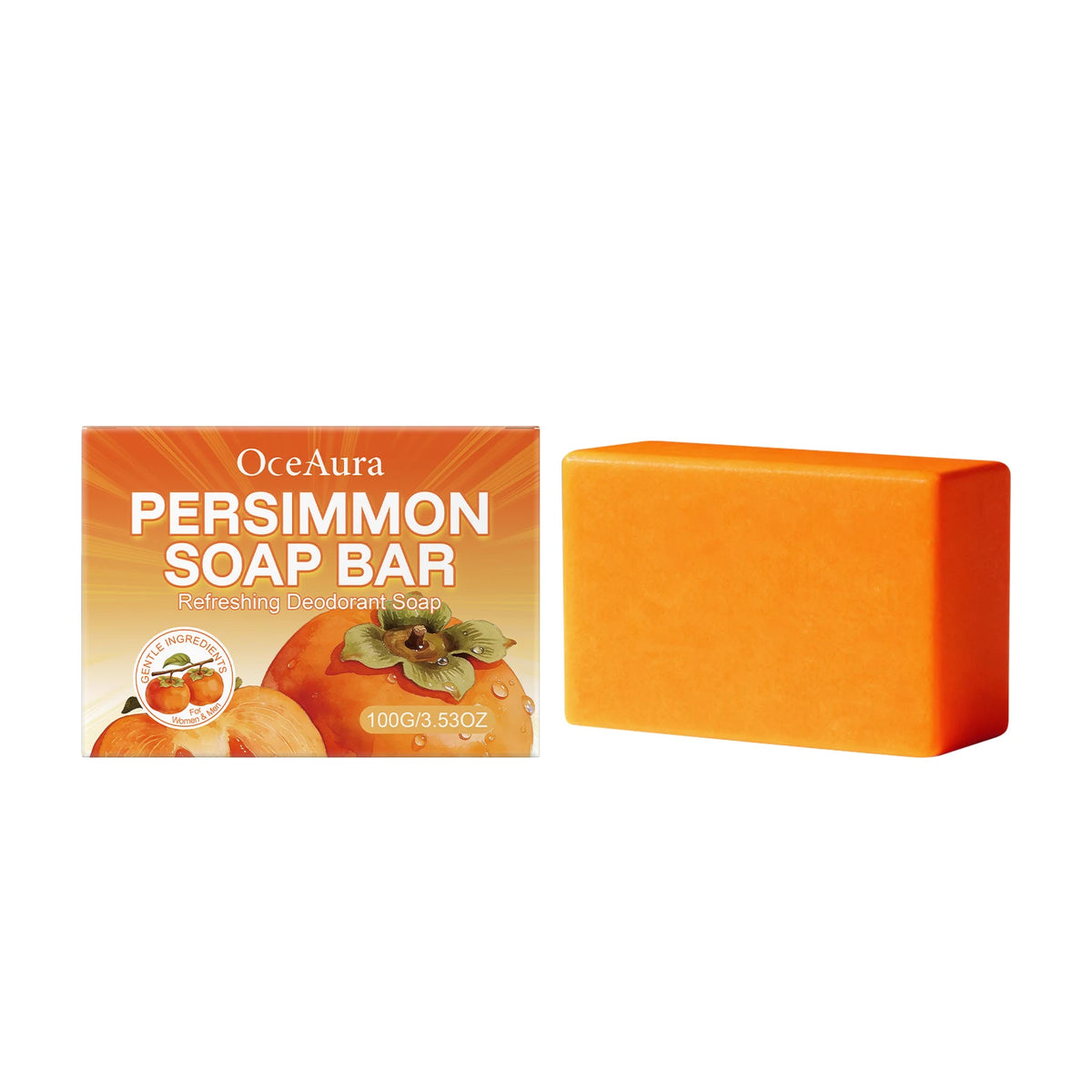 OceAura Persimmon Body Soap Bar 100g – Moisturizing Cleanser Body Soap Bar Qst 100g